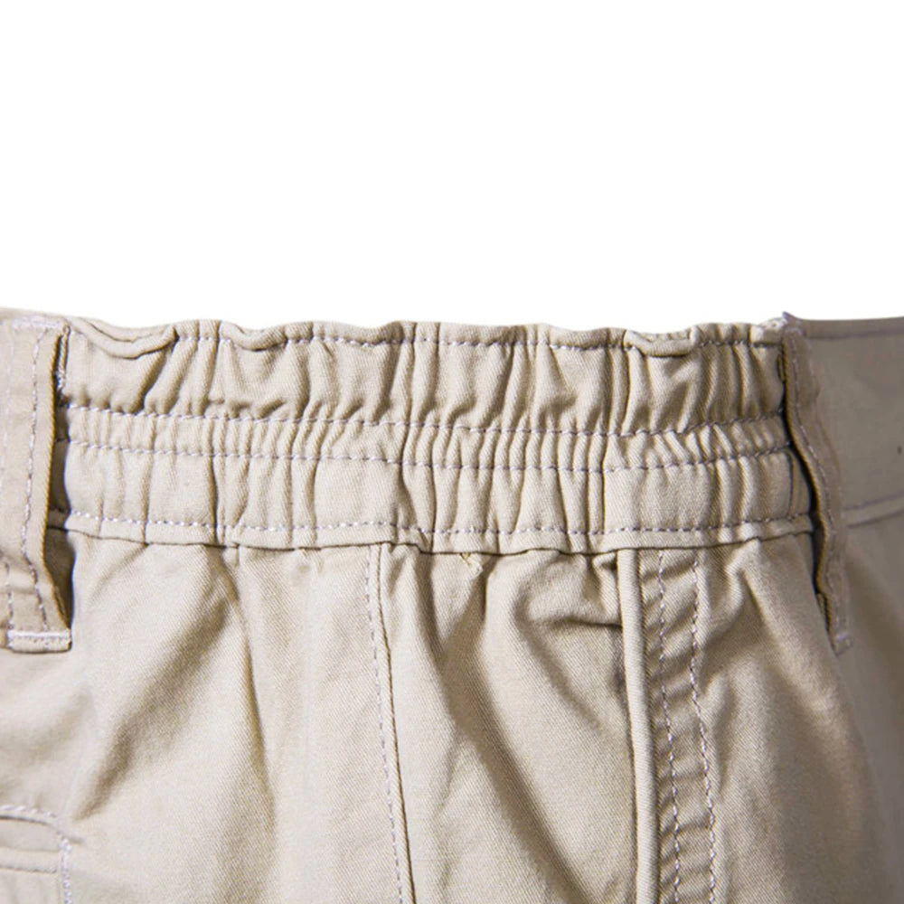 Men's 100% Cotton Elastic Waist Casual Cargo Shorts