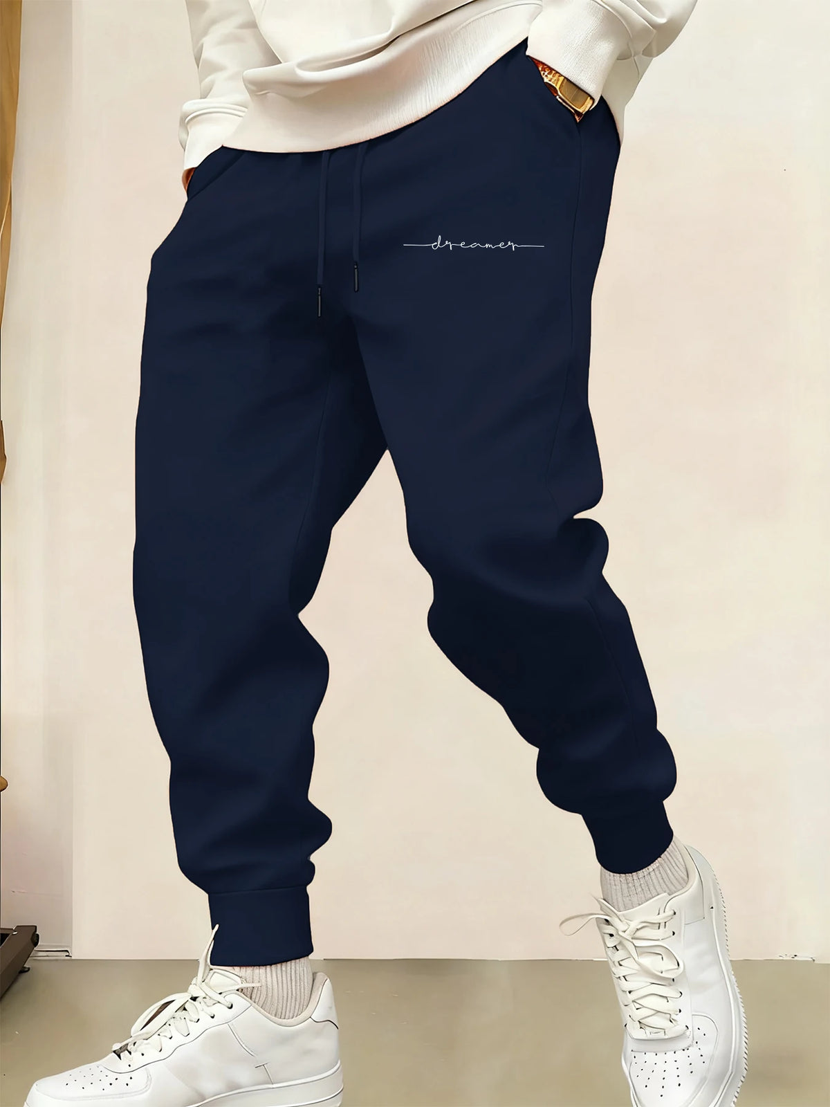 vMen’s Fleece Drawstring Sweatpants – Cursive Graphic Warm Casual Joggers