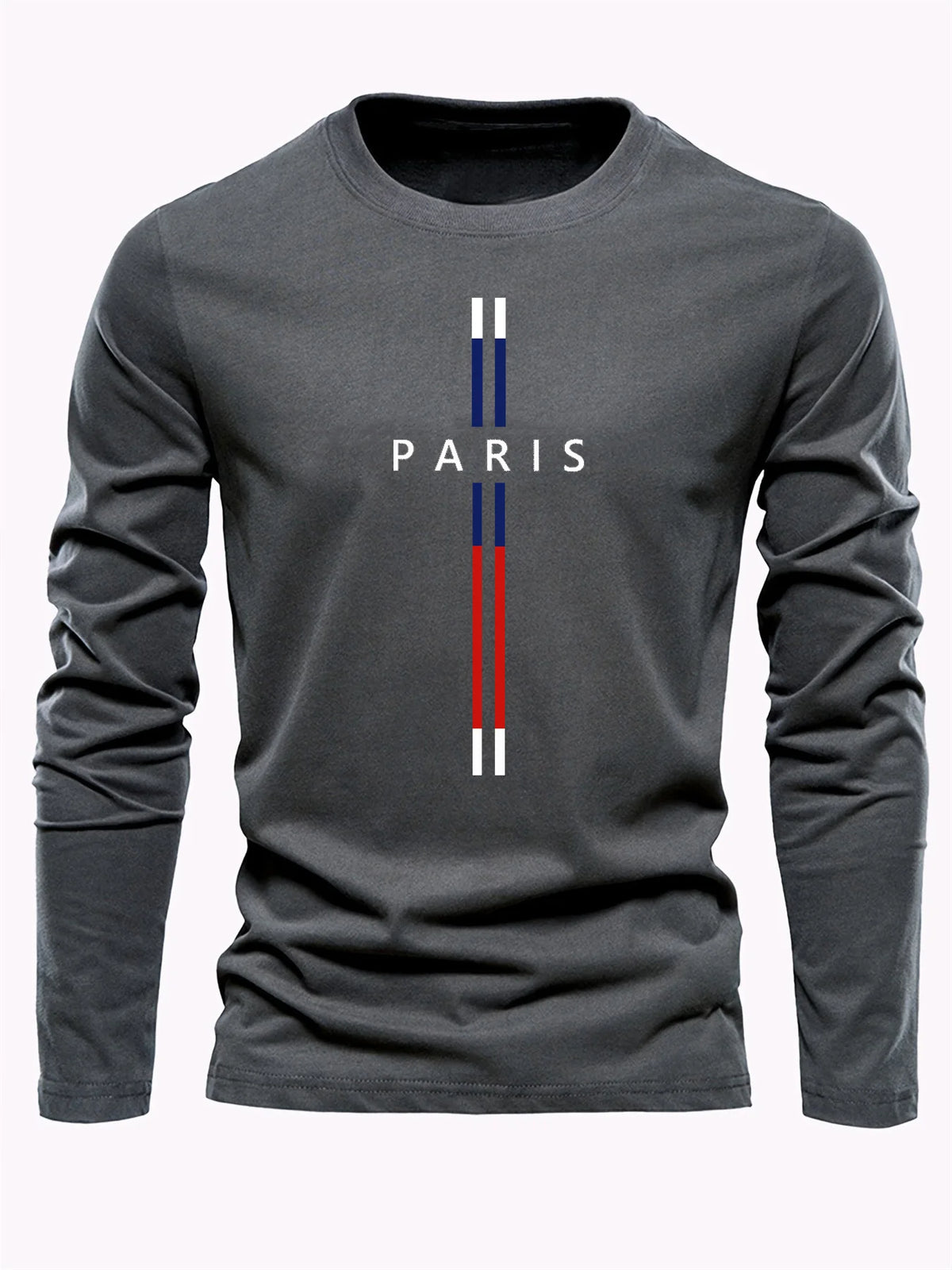 Men's Pure Cotton "Paris" Graphic Print Long-Sleeve T-Shirt