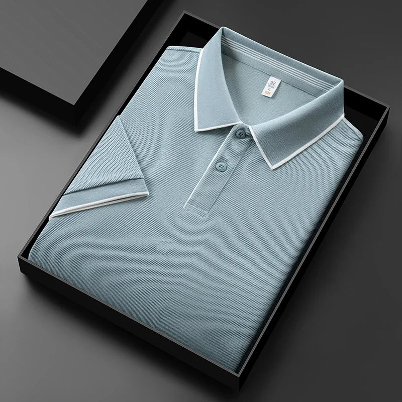 Men’s Business Casual Short-Sleeve Polo Shirt – Breathable Solid Color Top