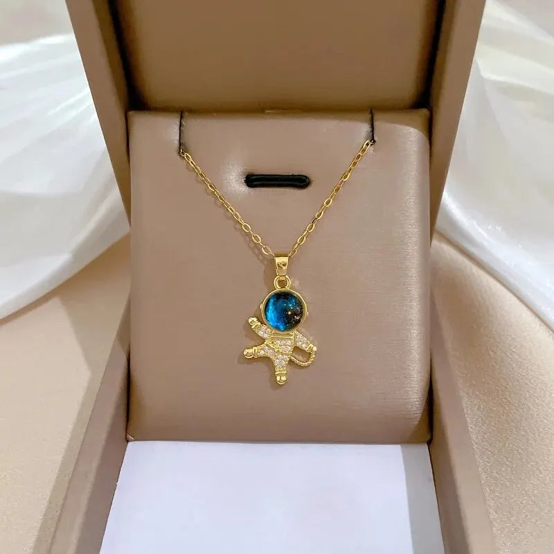 Lumière Celestial™ Titanium Steel Planet & Moon Pendant Necklace