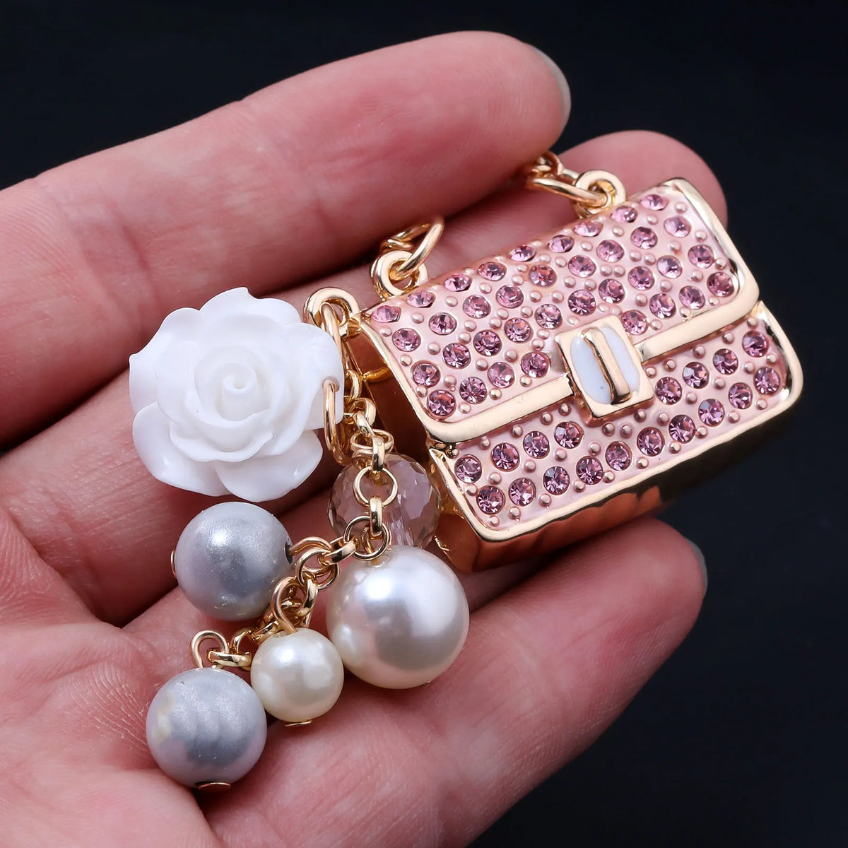 Fashion Crystal Bag-Shape & Flower Rhinestone Keychain & Bag Charm