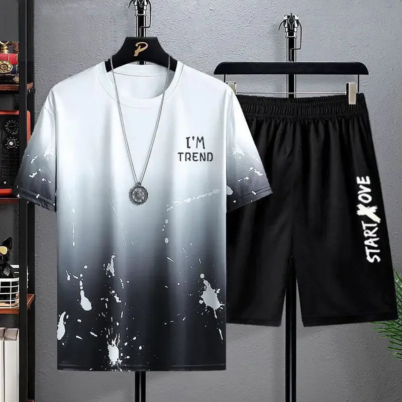 Men’s 2-Piece Printed T-Shirt & Shorts Gym Set – Quick-Dry Summer Workout Outfit