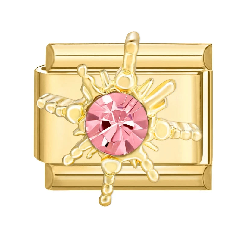 Zircon Heart Bow Butterfly Flowers Gold Color Italian Charm Links Fit 9MM Stainless Steel Bracelet Women Men DIY Making Jewelry