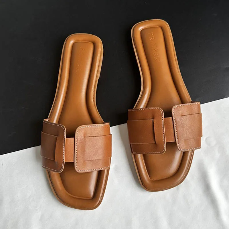 2025 Women's Modern Flat Leather Outdoor Slippers & Casual Slides