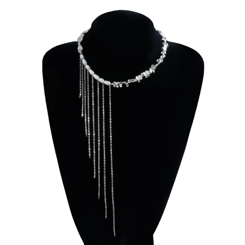 Handmade Irregular Bead & Tassel Collarbone Choker Necklace