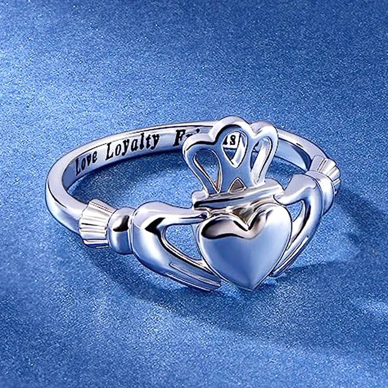 CAOSHI Hand by Hand Love Crown Design Friends Rings for Women Caved Letter "Love Loyalty Friendship" Women Jewelry Fancy Gift