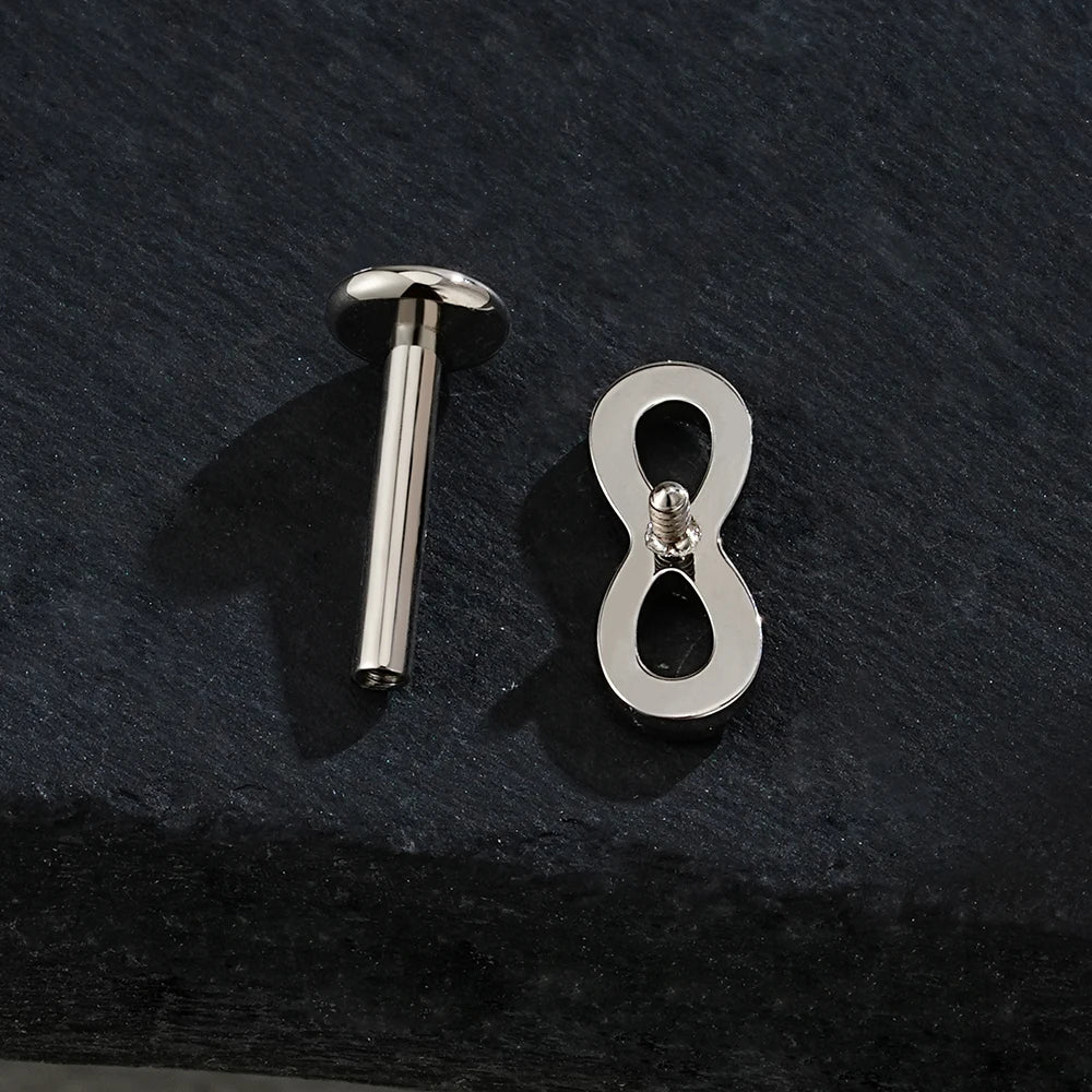 Right Grand ASTM F136 Titanium CZ Infinity Symbol Stud Earring 16G Cartilage Helix Tragus Stud Flat Back Labret Piercing Jewelry