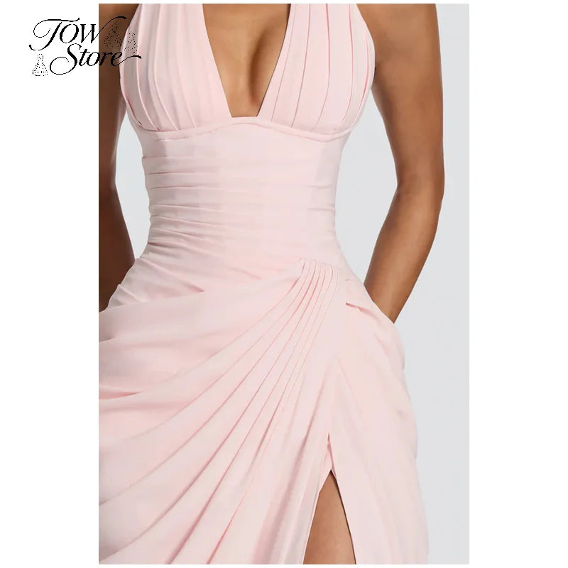 Women's Asymmetrical One-Shoulder Ruched Maxi Dress with Side Slit