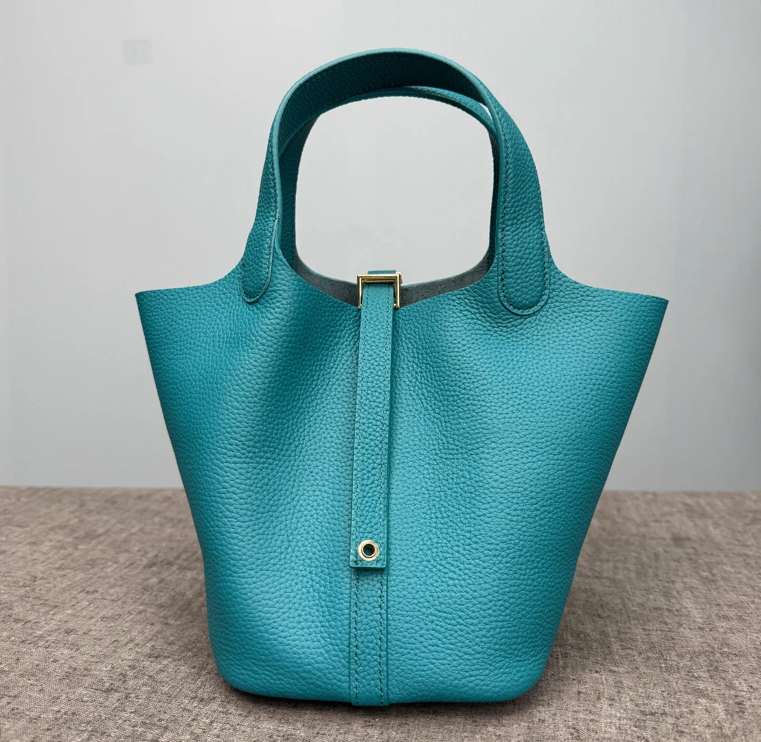 Women's Genuine Leather Designer Bucket Handbag (18cm / 22cm)