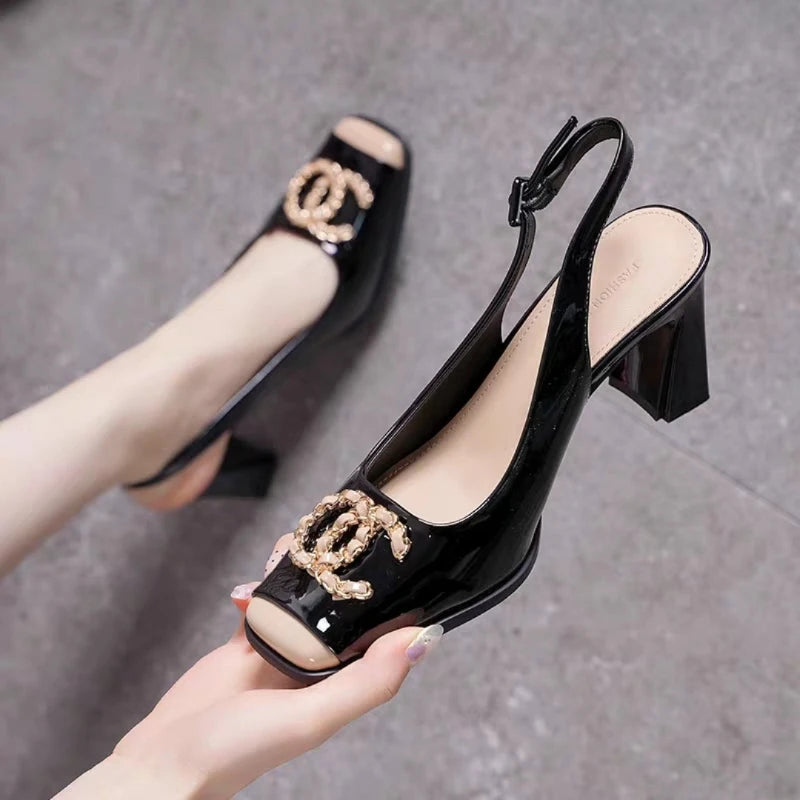 2026 Women's Designer Buckle Open-Heel High Sandals | Everyday Casual Shopping Heels