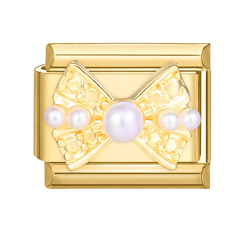 Zircon Heart Bow Butterfly Flowers Gold Color Italian Charm Links Fit 9MM Stainless Steel Bracelet Women Men DIY Making Jewelry