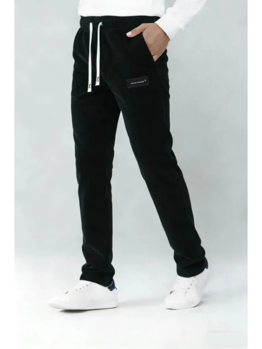 Men's Loose Solid-Color Corduroy Drawstring Sweatpants