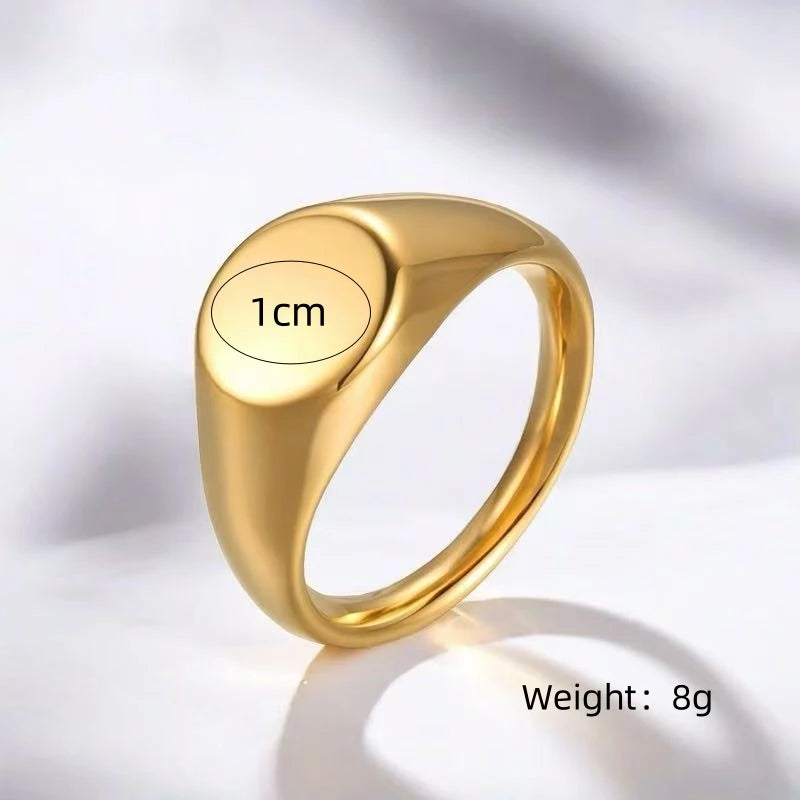 Unisex Gold-Tone Oval Signet Flat Top Stainless Steel Ring