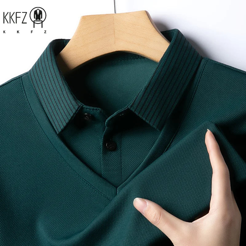 Men’s Long-Sleeve Layered Look Polo Shirt – Business Casual Versatile Top