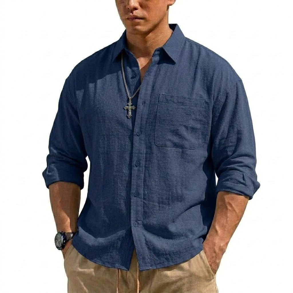 Men's Breathable Cotton-Linen Long Sleeve Button-Down Shirt