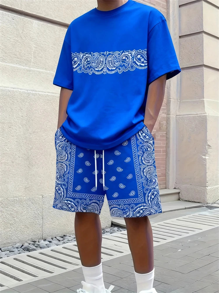 Men's Paisley 3D Print T-Shirt & Drawstring Shorts Set