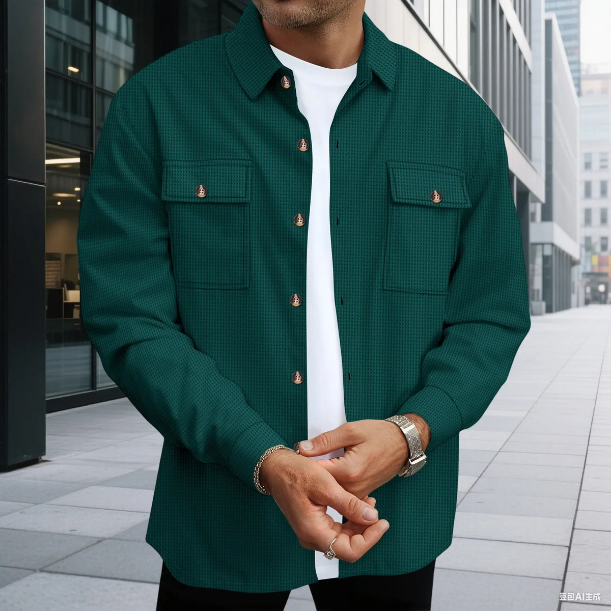 Men's Waffle Check Button Jacket & Pants Set