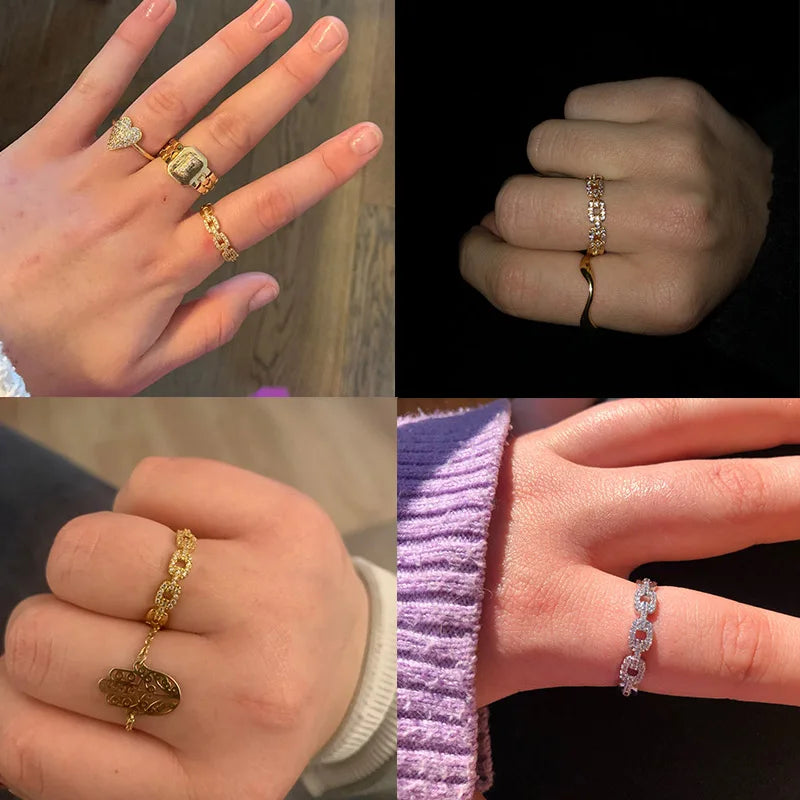 Lumière Luxe™ Stainless Steel Geometric Twist Chain Adjustable Open Ring