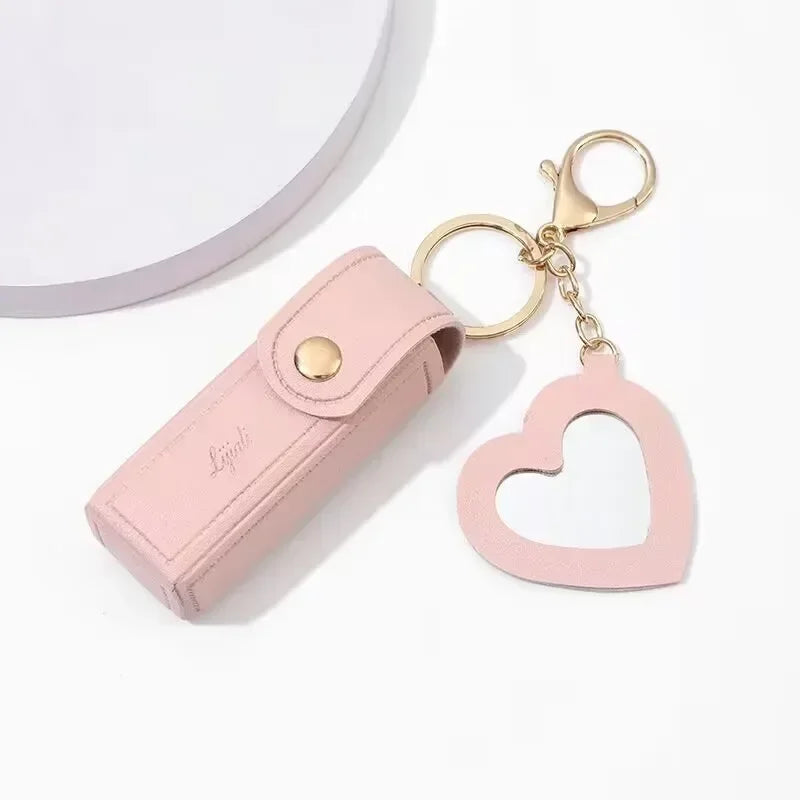 GlamPouch™ Mini Leather Lipstick Case & Coin Purse Keychain with Built-In Mirror