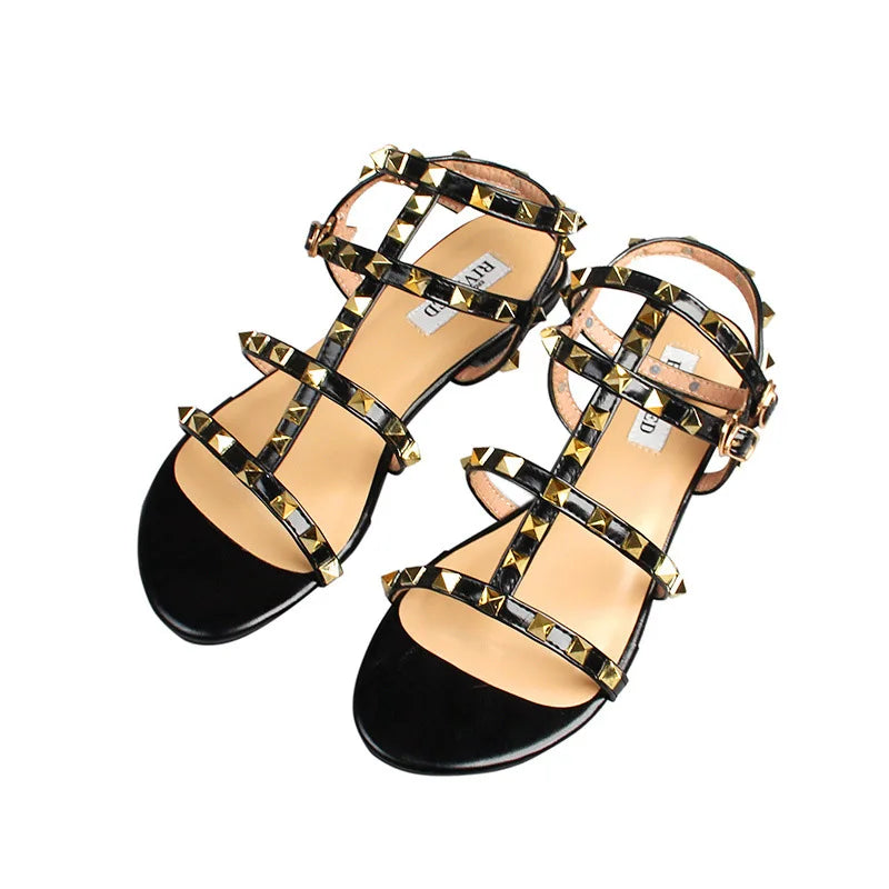 2026 Women's Large Size (41–43) Rivet Flat Sandals | Casual Walking & Shopping Shoes