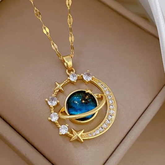 Lumière Celestial™ Titanium Steel Planet & Moon Pendant Necklace