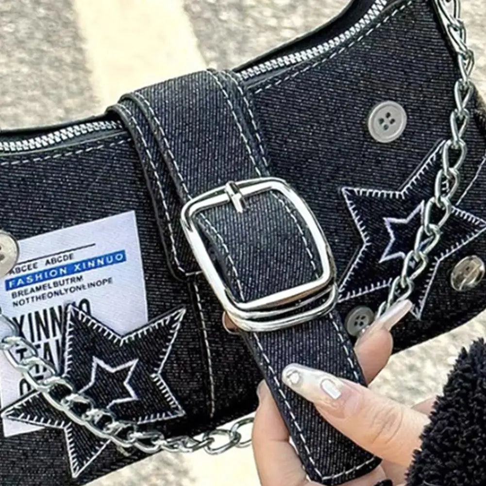 Y2K Denim Star Pattern Rivet Shoulder & Armpit Bag