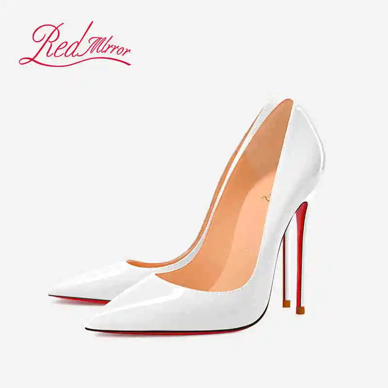 Women's Black Glossy Pointed-Toe Stiletto Pumps with Radiant Red Outsoles