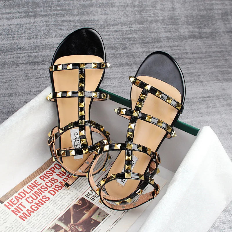 2026 Women's Large Size (41–43) Rivet Flat Sandals | Casual Walking & Shopping Shoes