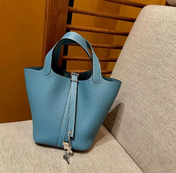 Women's Genuine Leather Designer Bucket Handbag (18cm / 22cm)