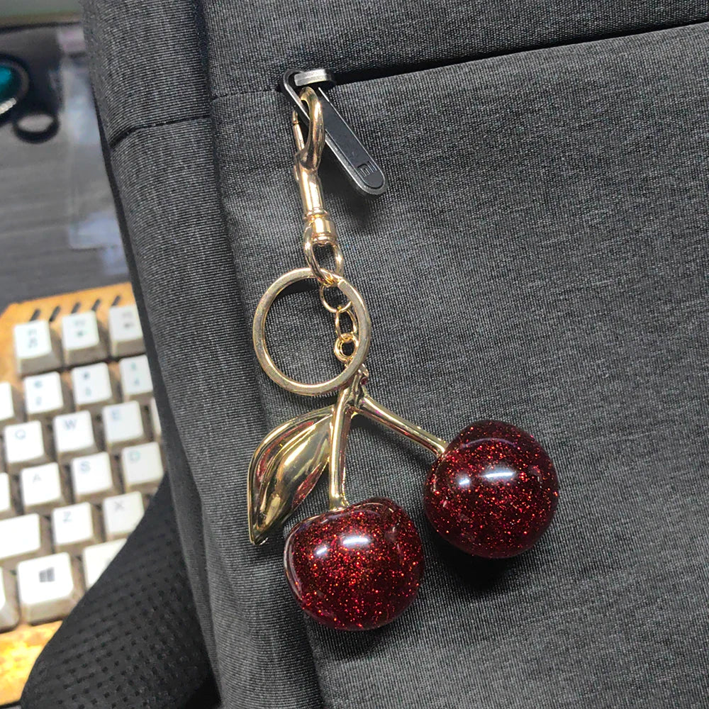 Delicious Red Fruit Crystal Cherry Pendant Keychain | Coach Bag Charm & Jewelry Gift