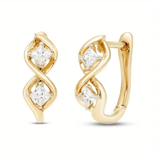 Dazzling Gold Color White CZ Hoops Women's Earrings Metal Hand Carving Geometry Party Daily Wear