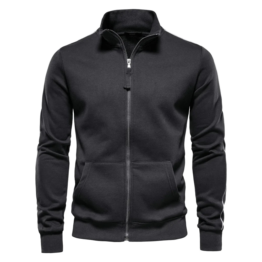 New Autumn-Winter Men's Versatile Casual Sports Hoodie Jacket: 50% Cotton, Stand Collar, Zipper, Long Sleeves, Cardigan