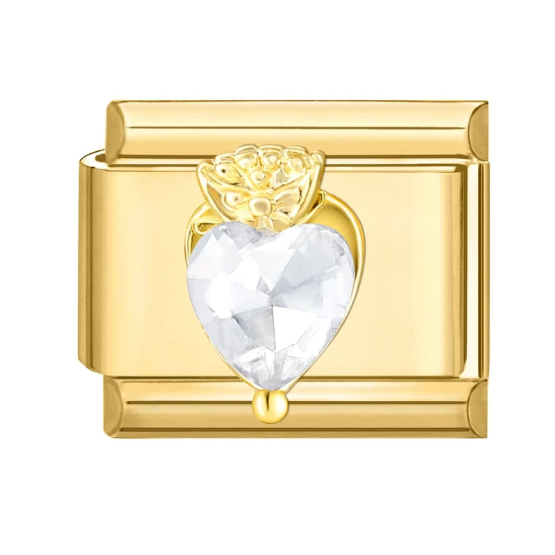 Zircon Heart Bow Butterfly Flowers Gold Color Italian Charm Links Fit 9MM Stainless Steel Bracelet Women Men DIY Making Jewelry