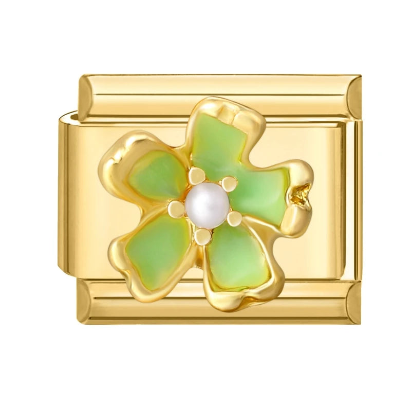 Zircon Heart Bow Butterfly Flowers Gold Color Italian Charm Links Fit 9MM Stainless Steel Bracelet Women Men DIY Making Jewelry