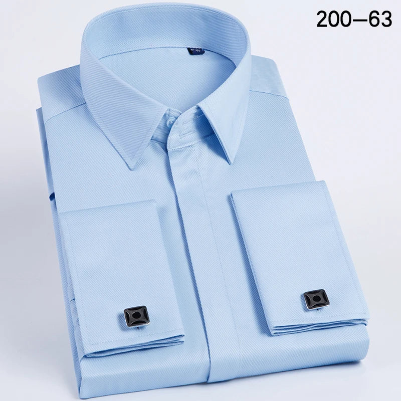 Men's Slim-Fit French Cuff Striped Business Dress Shirt