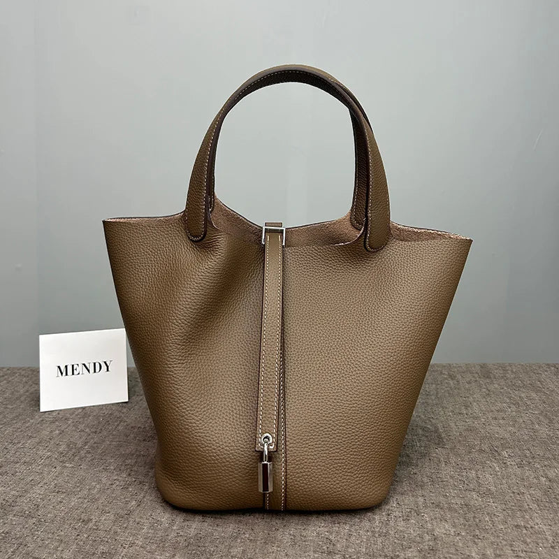 Women's Genuine Leather Designer Bucket Handbag (18cm / 22cm)