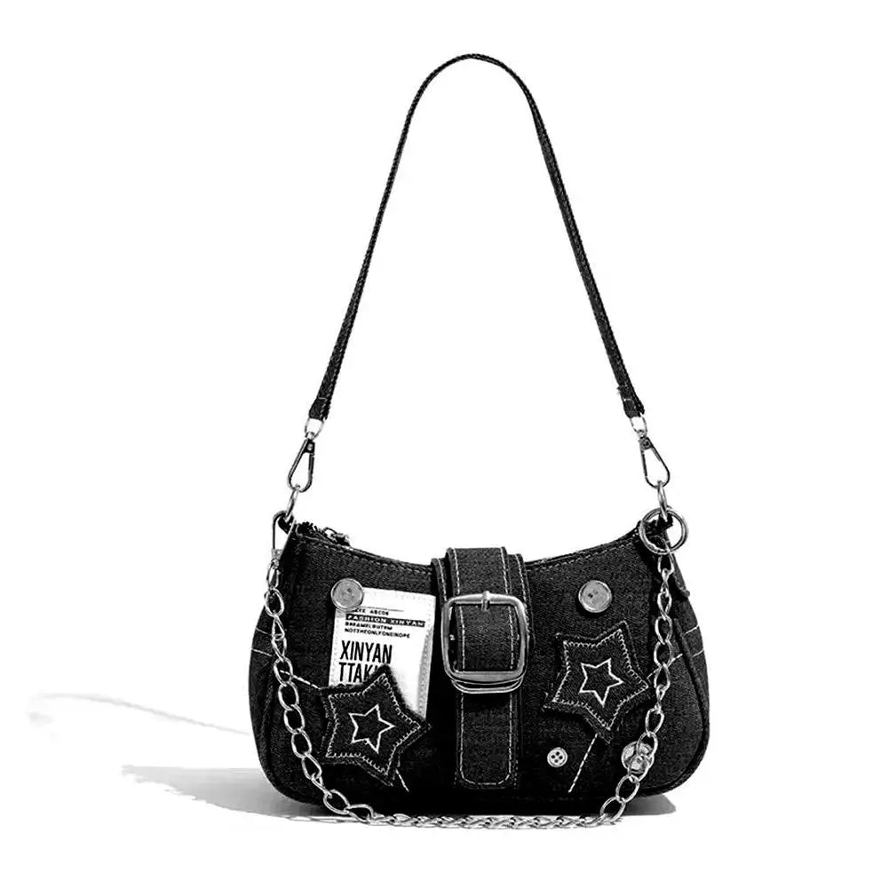 Y2K Denim Star Pattern Rivet Shoulder & Armpit Bag