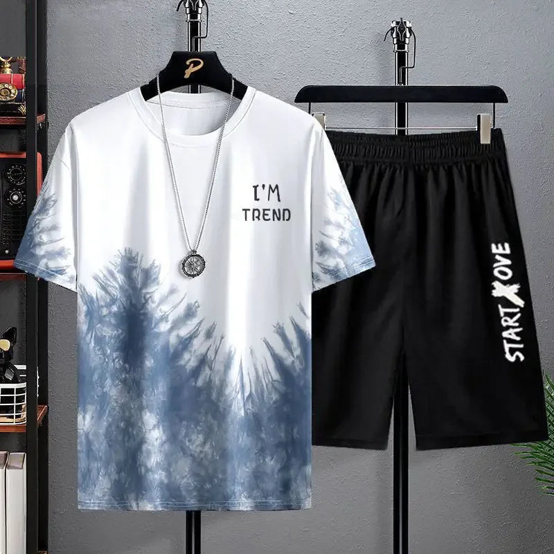 Men’s 2-Piece Printed T-Shirt & Shorts Gym Set – Quick-Dry Summer Workout Outfit