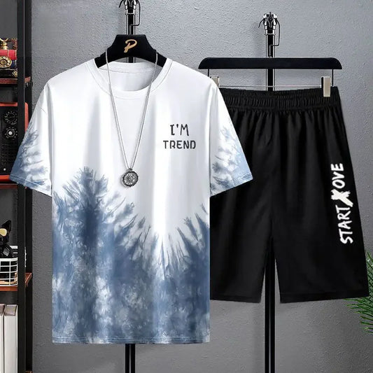 Men’s 2-Piece Printed T-Shirt & Shorts Gym Set – Quick-Dry Summer Workout Outfit