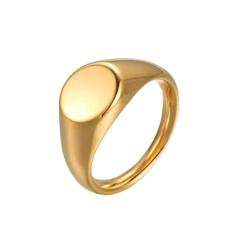 Unisex Gold-Tone Oval Signet Flat Top Stainless Steel Ring
