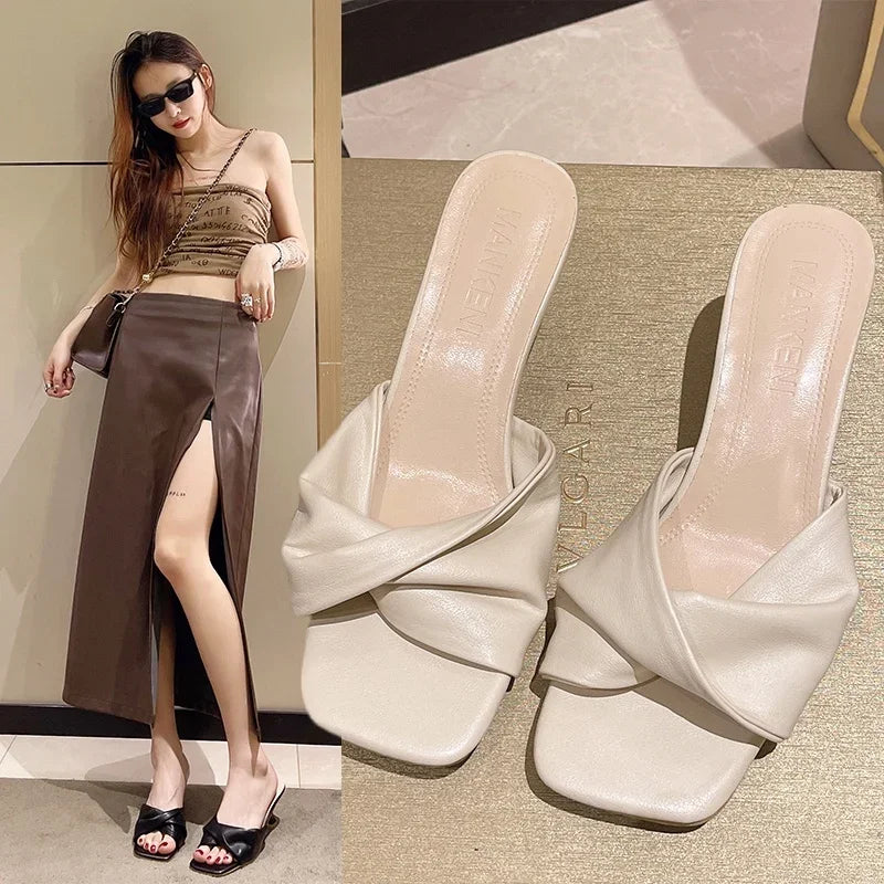 Women's Sexy Pointed-Toe Mixed-Color Mule Stiletto Heels | Summer Party Slip-On Slides