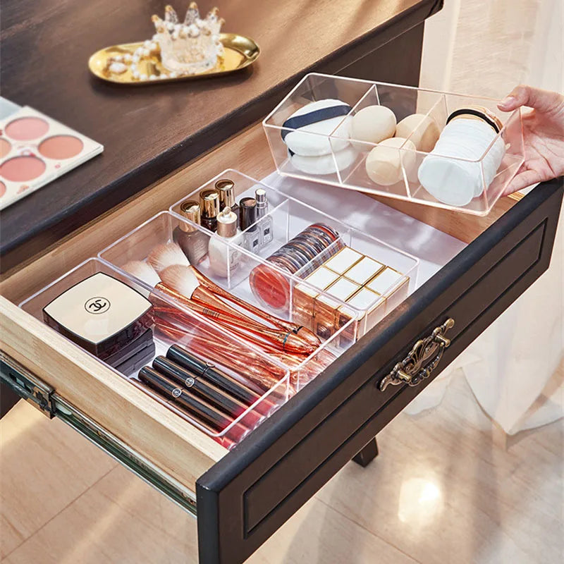 Clear Acrylic Desktop Cosmetic Organizer & Layered Makeup Storage Box