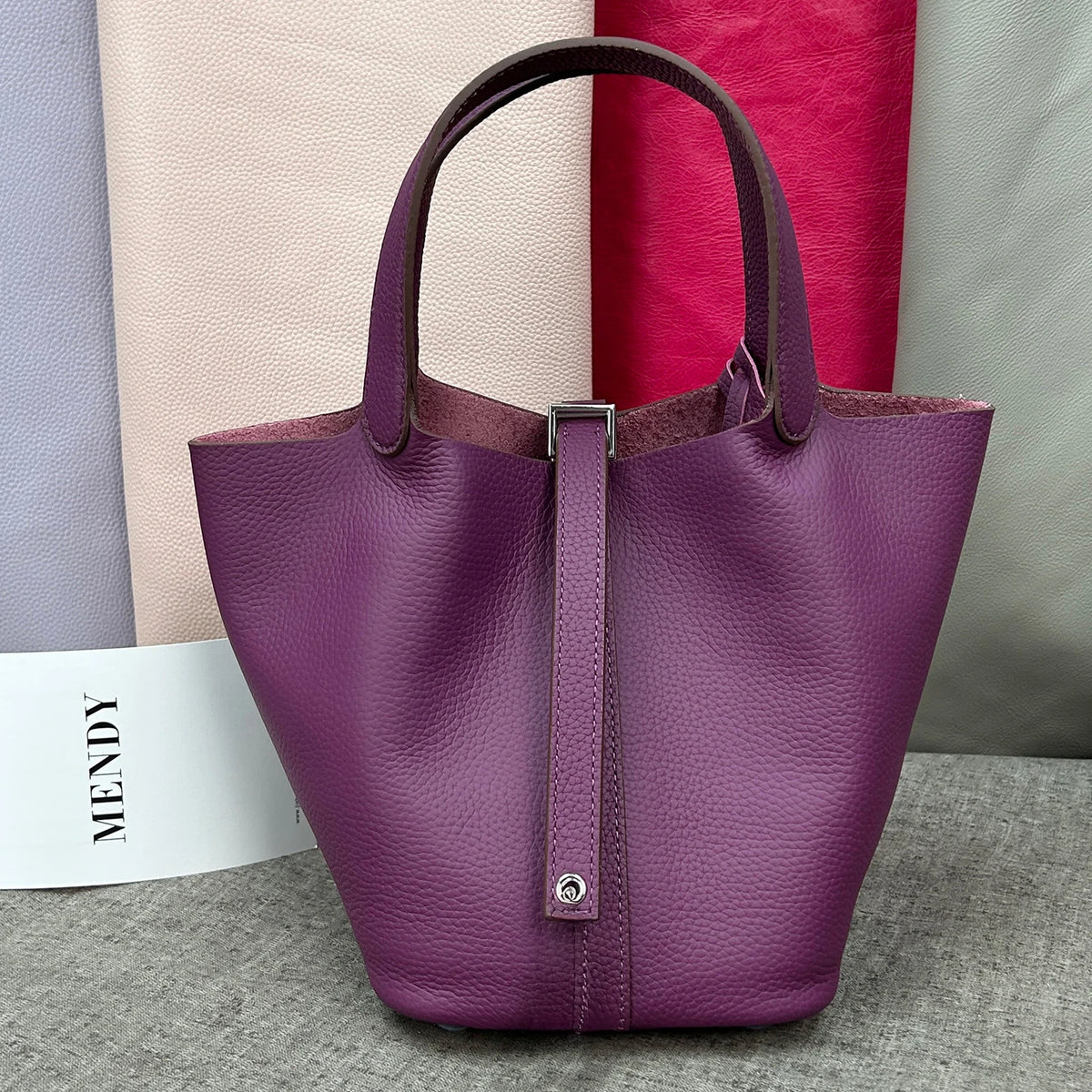 Women's Genuine Leather Designer Bucket Handbag (18cm / 22cm)