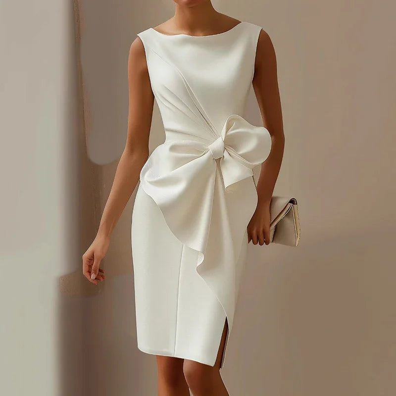 Women's Elegant Bowknot Ruffle Sleeveless Bodycon Party Dress
