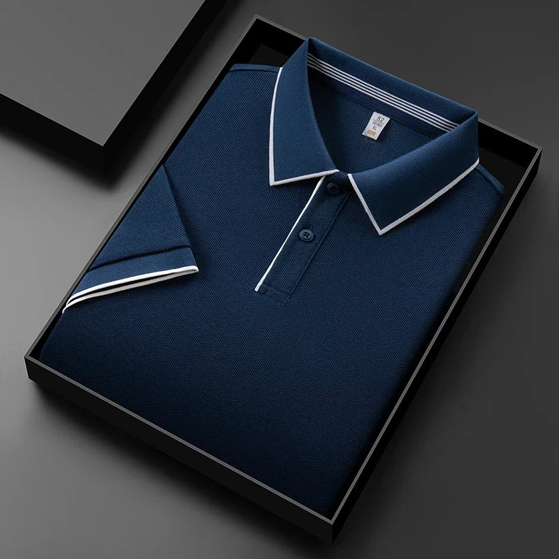 Men’s Business Casual Short-Sleeve Polo Shirt – Breathable Solid Color Top