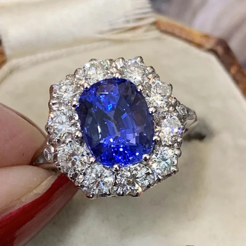Women's Blue Cubic Zirconia Cushion-Cut Statement Ring