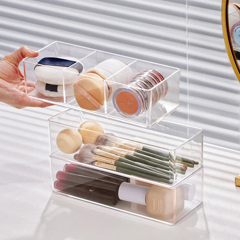 Clear Acrylic Desktop Cosmetic Organizer & Layered Makeup Storage Box