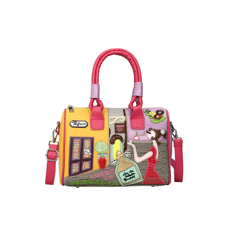 Women's Retro Patchwork Printed PU Leather Shoulder Bag