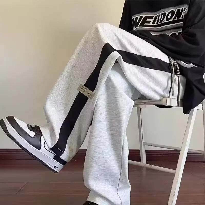 Men's Color-Blocked Loose Straight-Leg Track Pants